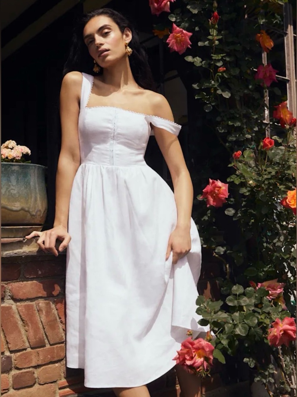 Reformation Tagliatelle Linen Midi Dress in White - Size 0